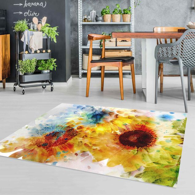 Moderne Teppiche Aquarell Blumen Sonnenblumen