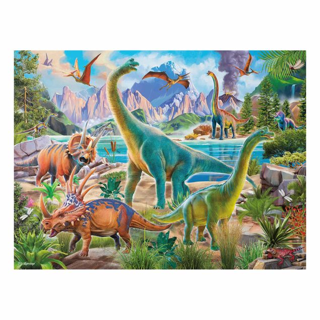 Alu-Dibond - Brachiosaurus und Tricaterops - Hochformat