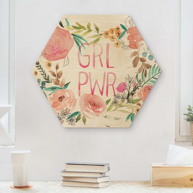 Holzbild mit Spruch Rosa Blüten - Girl Power