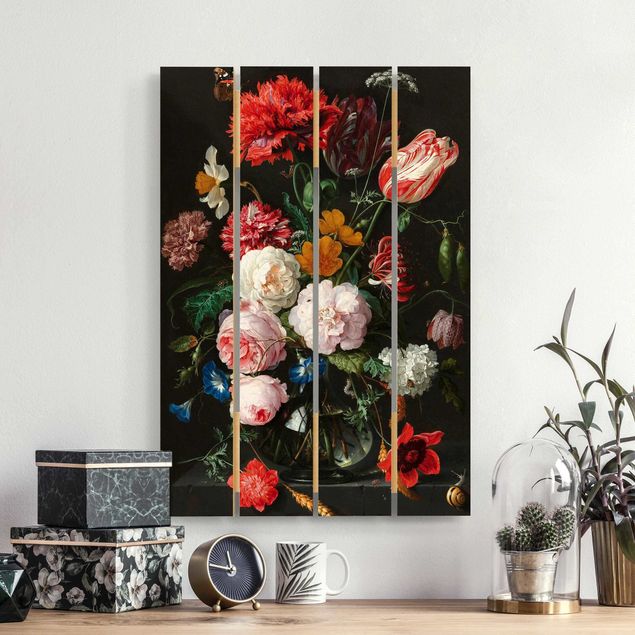 Holzbild Blumen Jan Davidsz de Heem - Stillleben mit Blumen in einer Glasvase
