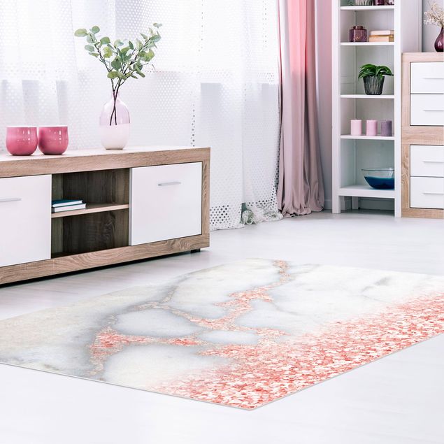 Moderne Teppiche Mamoroptik mit Rosa Konfetti