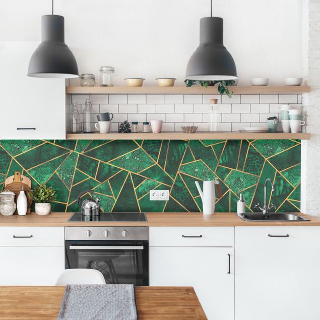 Wandpaneele Küche Dunkler Smaragd mit Gold II