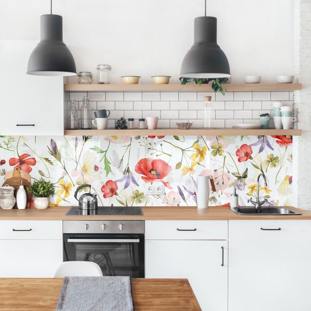 Wandpaneele Küche Marienkäfer mit Mohn als Aquarell