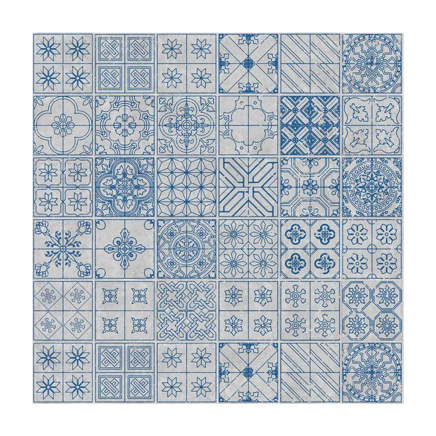 Blauer Teppich Fliesenmuster Coimbra blau