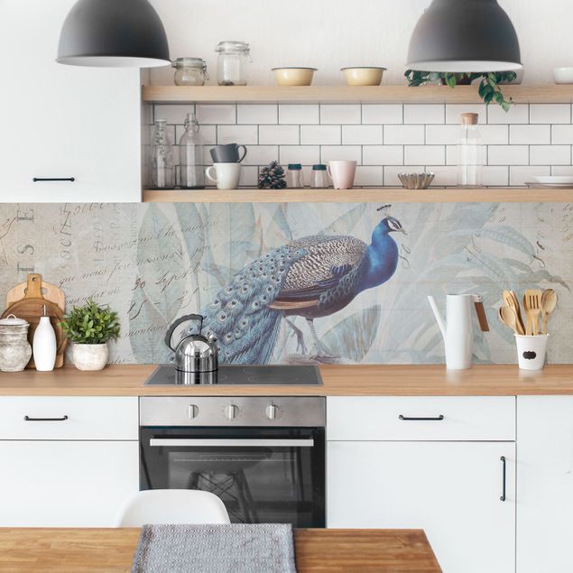 Küchenrückwand - Shabby Chic Collage - Pfau