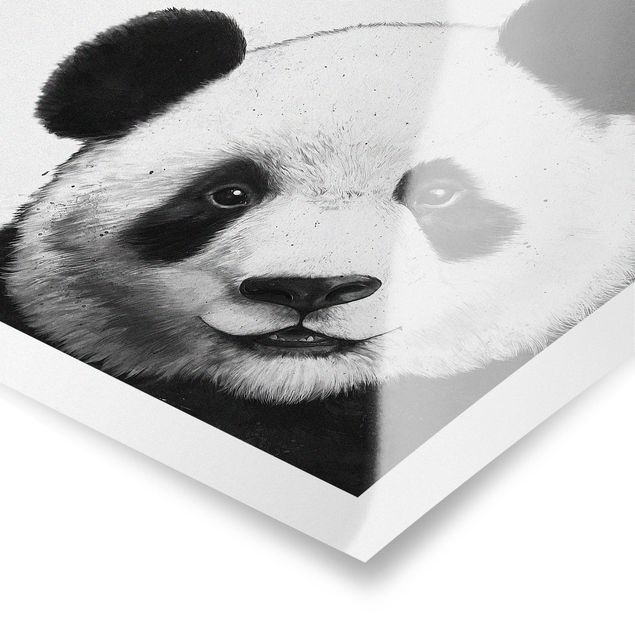 Poster - Illustration Panda Schwarz Weiß Malerei - Hochformat 4:3