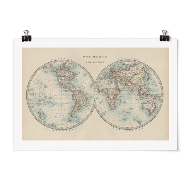 Poster - Vintage Weltkarte Die zwei Hemispheren - Querformat 2:3