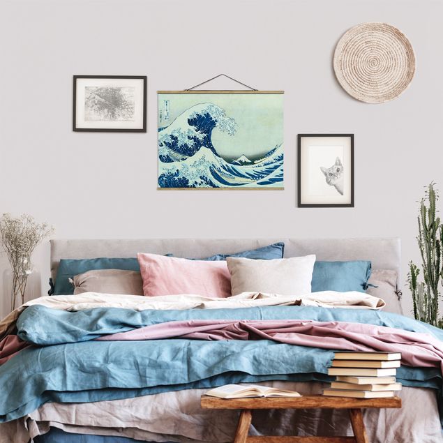 Stoffbild mit Posterleisten - Katsushika Hokusai - Die grosse Welle von Kanagawa - Querformat 4:3