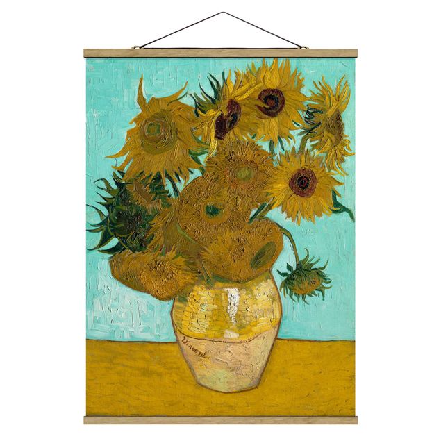 Stoffbilder mit Posterleisten Vincent van Gogh - Vase mit Sonnenblumen