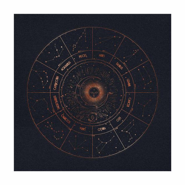 Teppich Weltkarte Astrologie Die 12 Sternzeichen Blau Gold