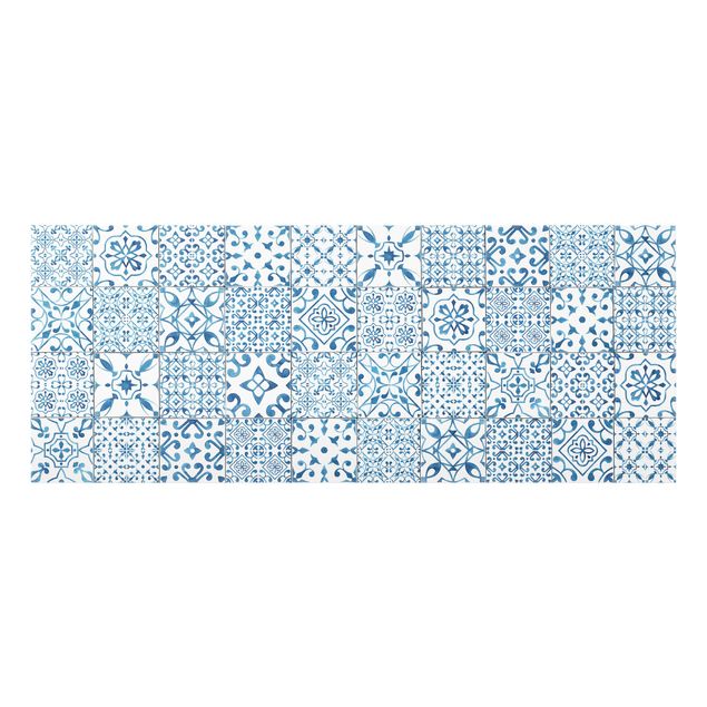 Spritzschutz Glas - Musterfliesen Blau Weiß - Panorama - 5:2