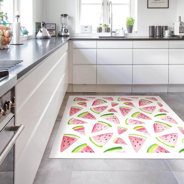 Moderne Teppiche Aquarell Melonenstücke mit Rahmen