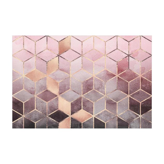 Teppich abstrakt Rosa Grau goldene Geometrie