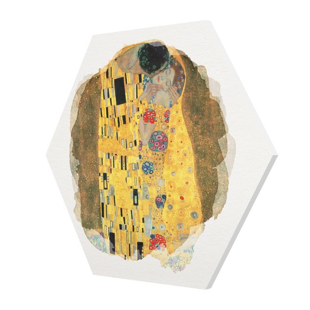 Hexagon Bild Forex - Wasserfarben - Gustav Klimt - Der Kuss