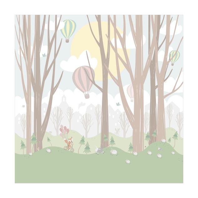 Teppich Wald Sonne mit Bäumen und Heißluftballons