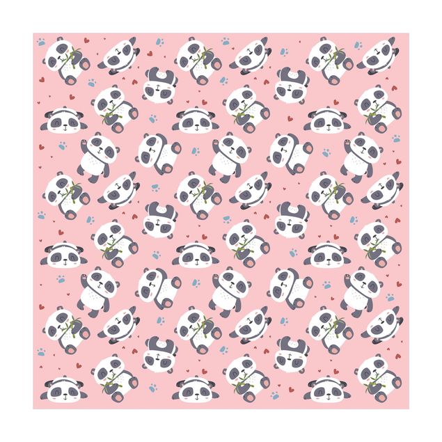 Teppich modern Süße Pandabären mit Tapsen und Herzen Pastellrosa