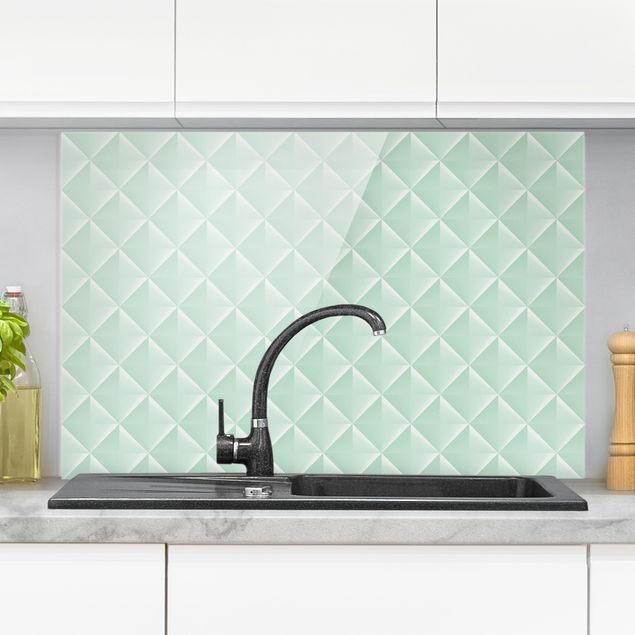 Glasrückwand Küche Muster Geometrisches 3D Rauten Muster in Mint