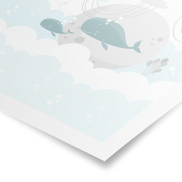 Poster - Wolken mit Wal und Schloss - Quadrat 1:1