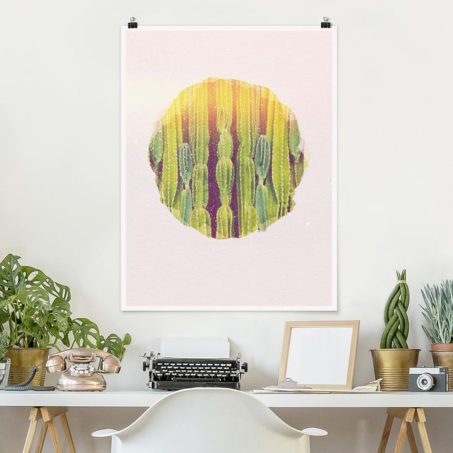 Poster - Wasserfarben - Kaktus Wand - Hochformat 4:3
