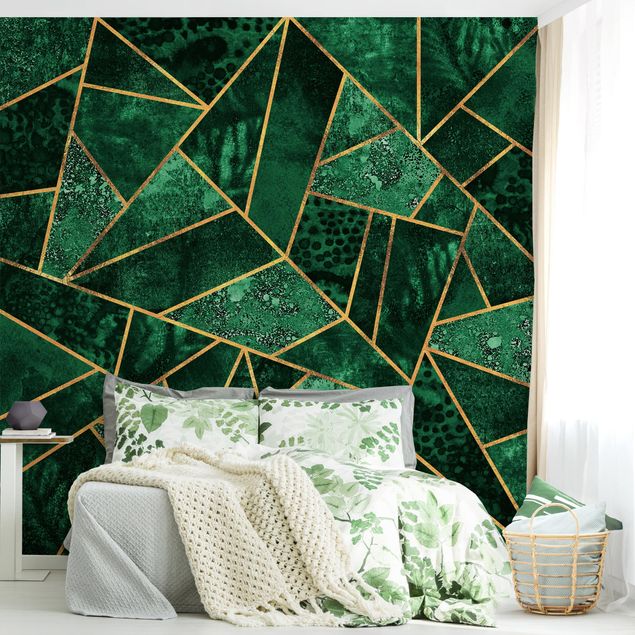 Fototapete - Dunkler Smaragd mit Gold - Fototapete Quadrat