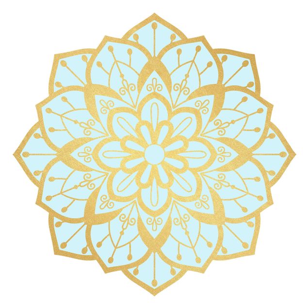 Wandtattoo - Mandala Blüte Muster gold hellblau