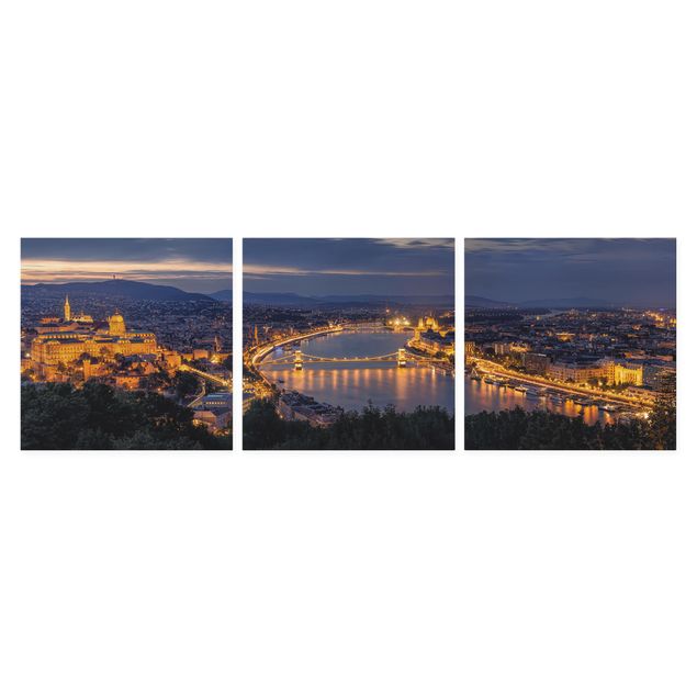 Leinwandbild 3-teilig - Blick über Budapest - Quadrate 1:1