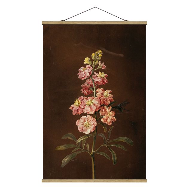 Stoffbild mit Posterleisten - Barbara Regina Dietzsch - Eine rosa Garten-Levkkoje - Hochformat 2:3