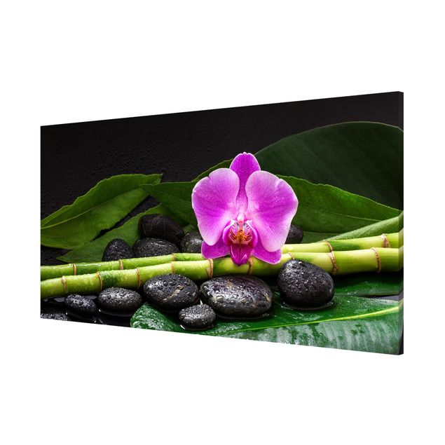 Magnettafel - Grüner Bambus mit Orchideenblüte - Memoboard Panorama Querformat 1:2