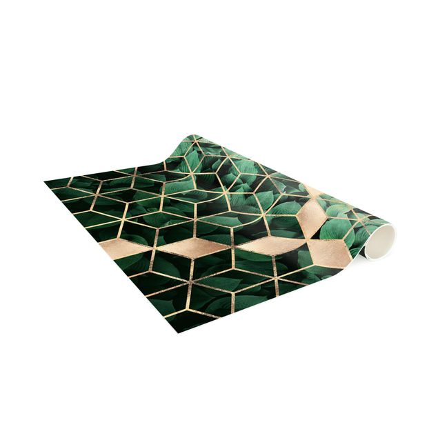 3D Teppiche Grüne Blätter goldene Geometrie