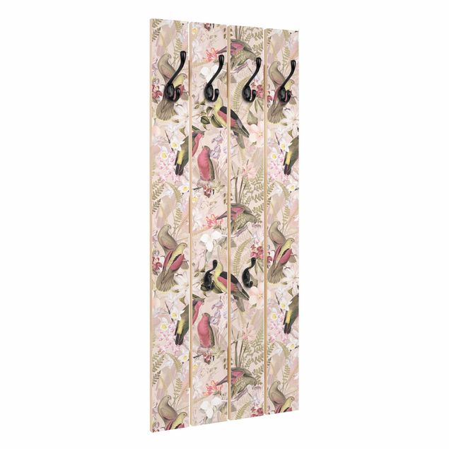 Garderobe mit Motiv Rosa Pastell Vögel mit Blumen