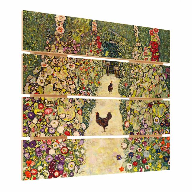 Bilder auf Holz Gustav Klimt - Gartenweg mit Hühnern