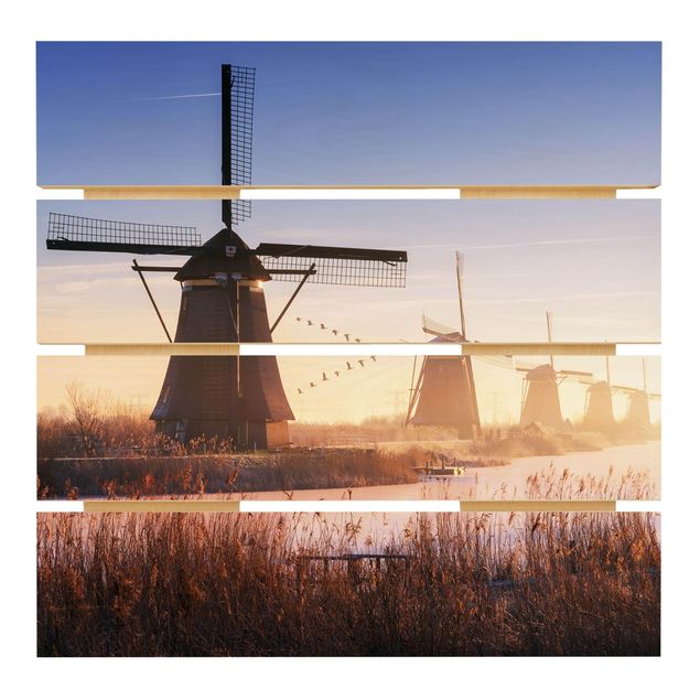 Holzbild - Windmühlen von Kinderdijk - Quadrat 1:1