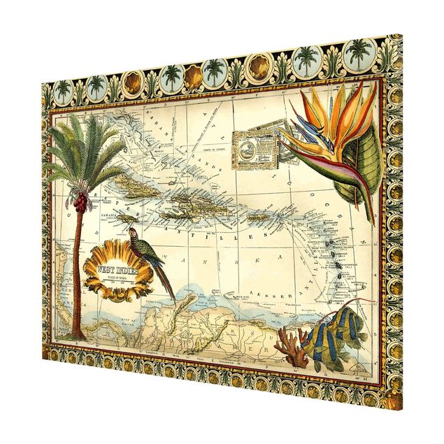 Magnettafel Motiv Vintage Tropische Landkarte West Indien