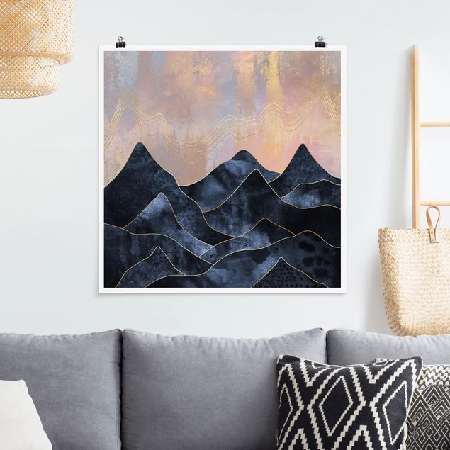 abstrakte Kunst Poster Goldene Dämmerung über Gebirge