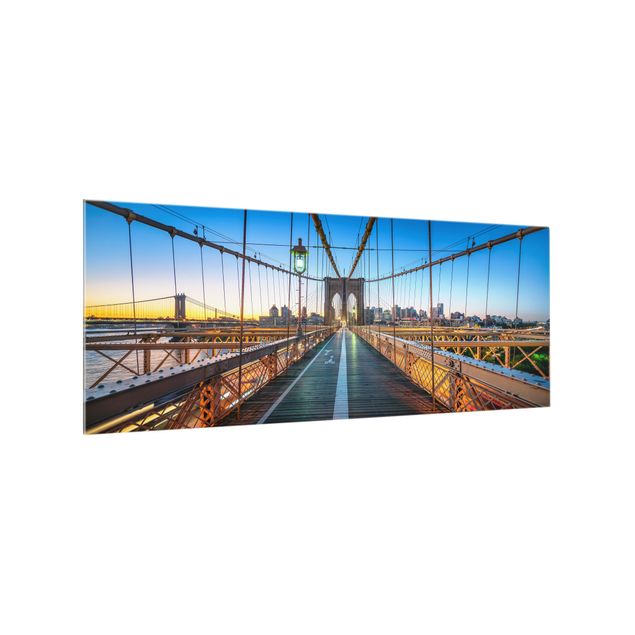 Spritzschutz Glas - Morgenblick von der Brooklyn Bridge - Panorama 5:2