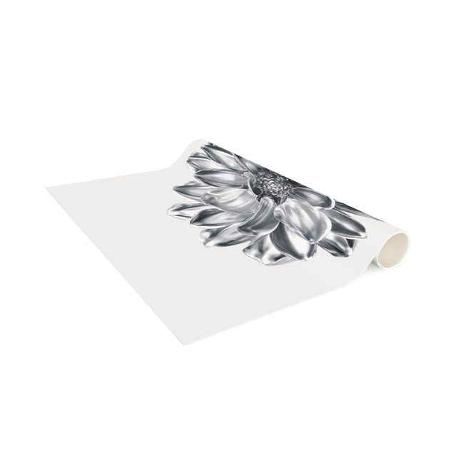 teppich mit blumenmuster Dahlie Blume Silber Metallic