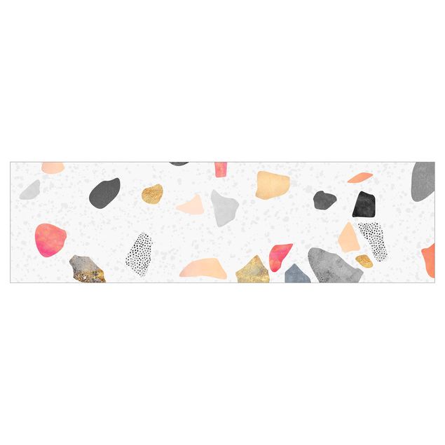 Küchenrückwand selbstklebend Weißer Terrazzo mit Goldsteinchen