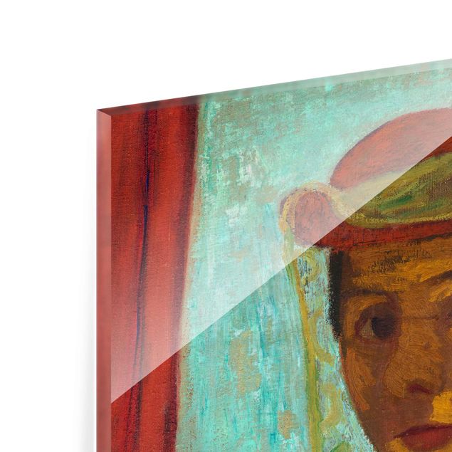 Glasbild - Kunstdruck Paula Modersohn-Becker - Selbstbildnis mit Hut und Schleier - Hoch 3:4