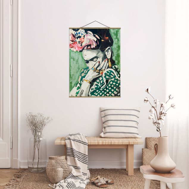 Stoffbild mit Posterleisten - Frida Kahlo - Collage No.3 - Hochformat 3:4
