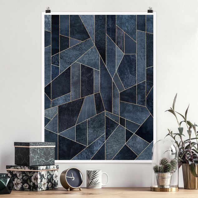 Poster abstrakte Kunst Blaue Geometrie Aquarell