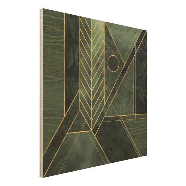 Holzbild - Geometrische Formen Smaragd Gold - Quadrat 1:1