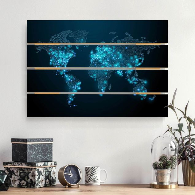 Wandbild Weltkarte Holz Connected World Weltkarte