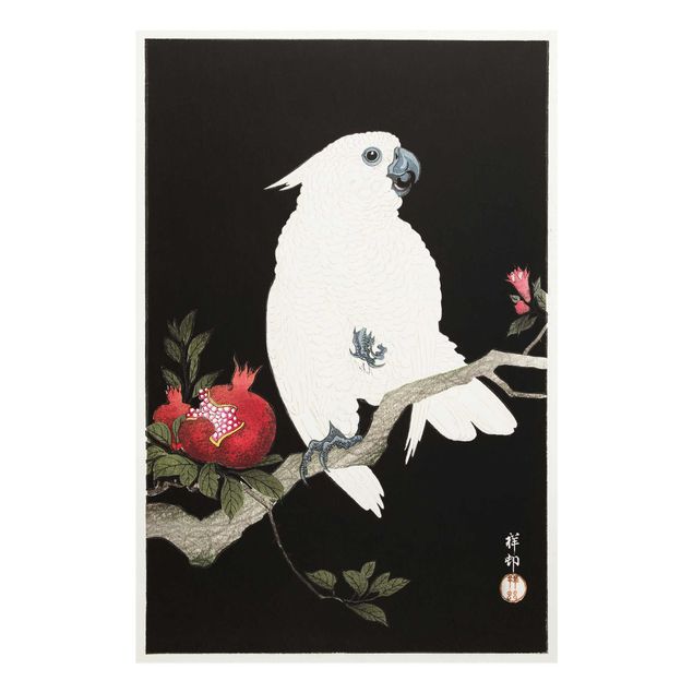 Glasbild - Asiatische Vintage Illustration Weißer Kakadu - Querformat 2:3