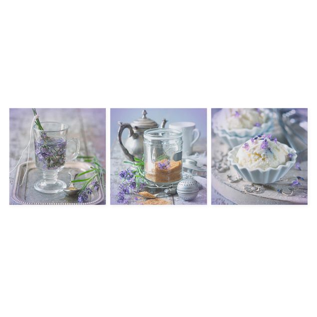 Leinwandbild 3-teilig - Lavendel Set Vintage - Quadrate 1:1