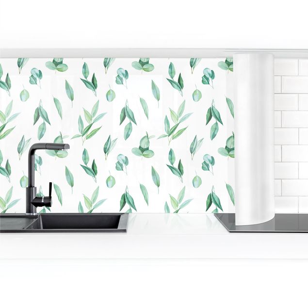 Küchenrückwand selbstklebend Aquarell Eukalyptuszweige Muster II