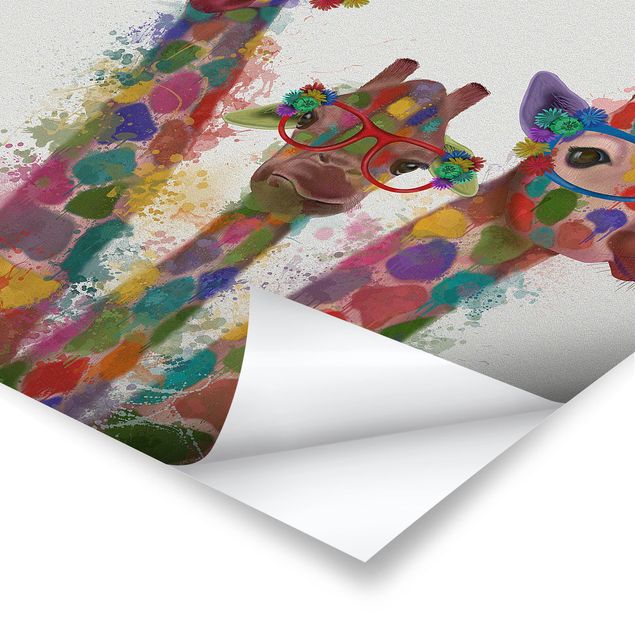 Poster - Regenbogen Splash Giraffen-Trio - Quadrat 1:1