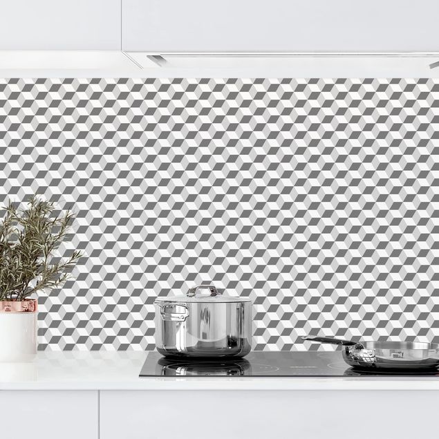 Platte Küchenrückwand Geometrischer Fliesenmix Würfel Grau