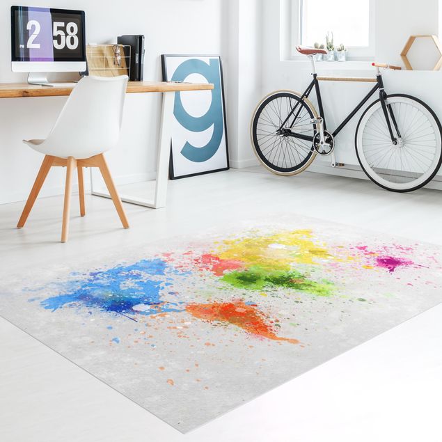 Teppich Kinderzimmer Bunte Farbspritzer Weltkarte