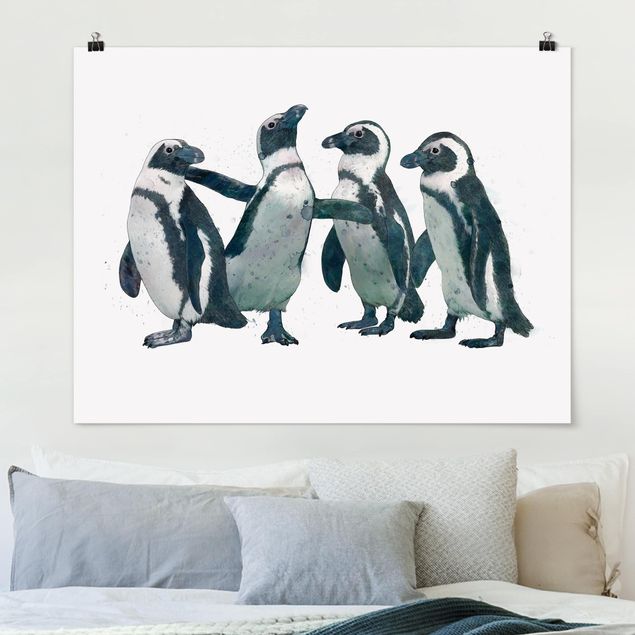 Riesenposter XXL Illustration Pinguine Schwarz Weiß Aquarell