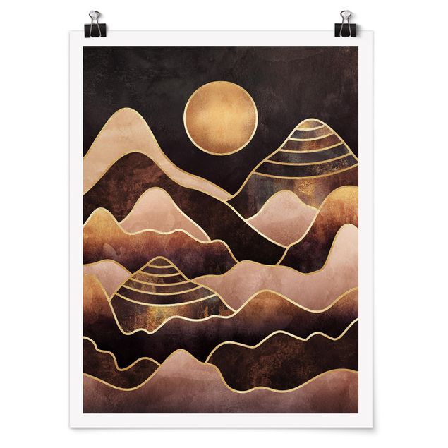 Poster - Goldene Sonne abstrakte Berge - Hochformat 4:3